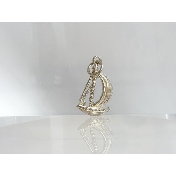 Sailboat Hand Carved Nautical Sterling Silver 925 Vintage Pendant | Charm - Picture 2 of 9